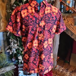 RETRO RIFLE SHOTGUN SAFARI Black and Orange Floral Short Sleeve Button-Down